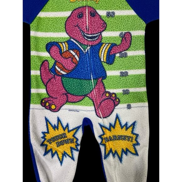 Vintage Barney Dinosaur Footed Zip Up Pajamas 90's Football 3T Lyons Group Flaws - Picture 6 of 13